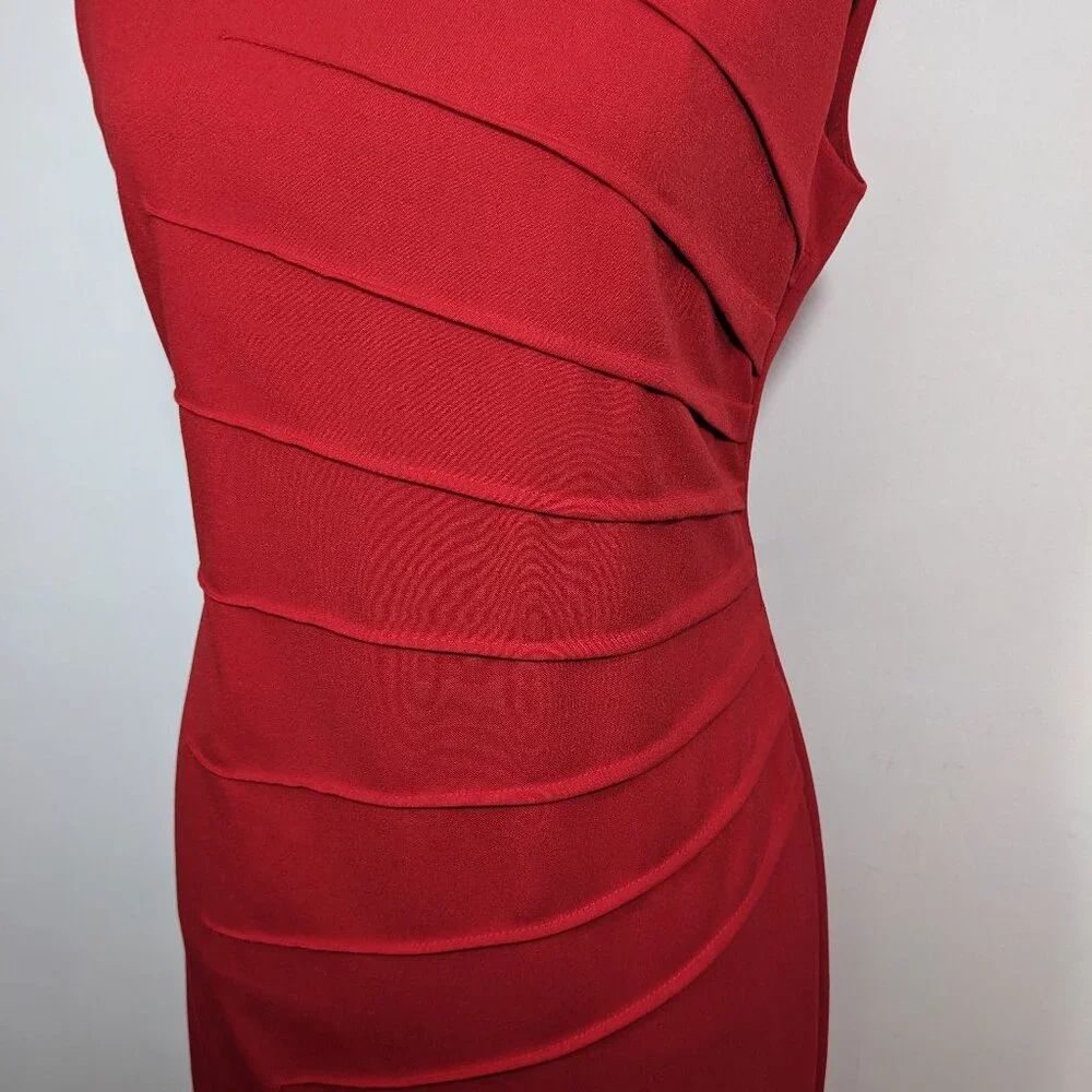 Calvin Klein Women’s Sz 6 Red Sleeveless Sunburst Sheath Dress Style #CD3X1LC7 - Picture 3 of 9